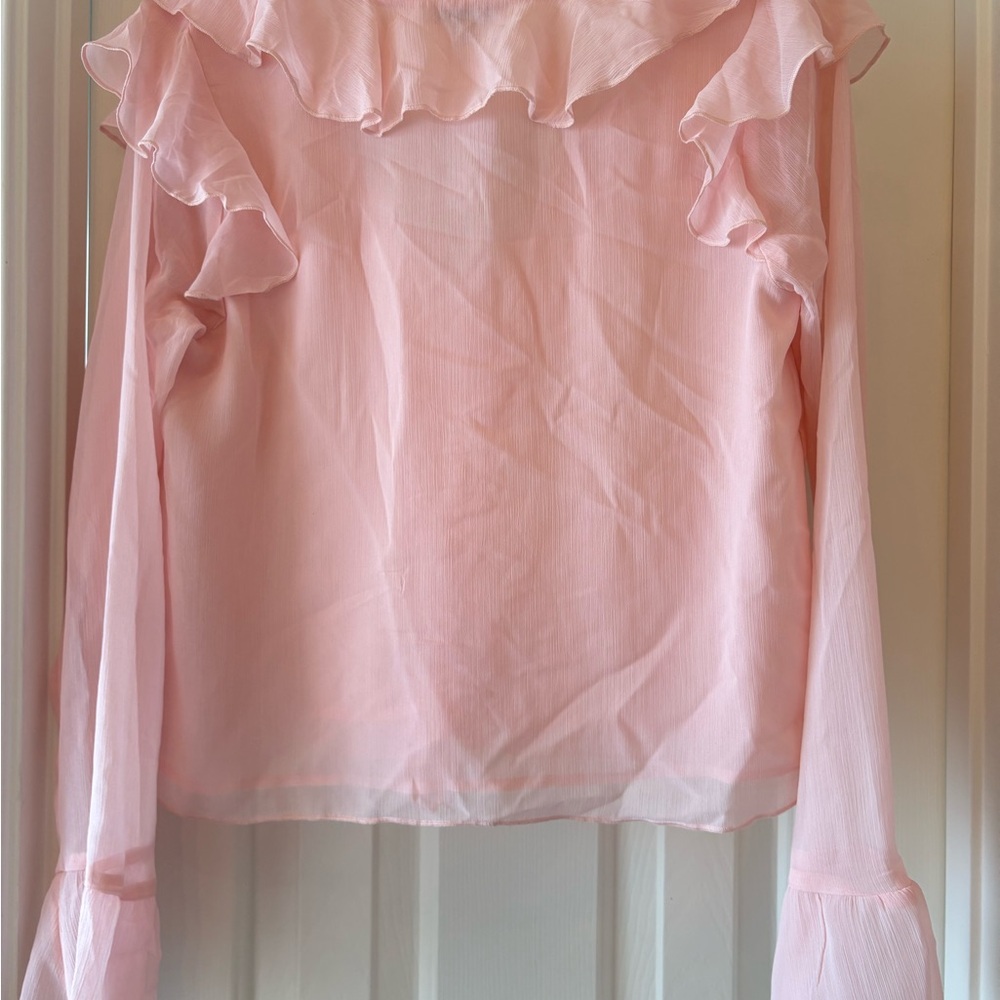American Eagle Outfitters Light Pink Ruffle Blouse - Picture 4 of 6